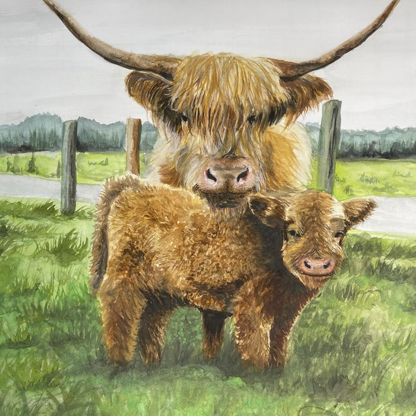 Highland Cow Watercolor Painting