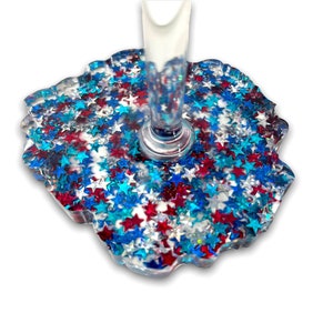 Beau verre Margarita personnalisé / Dessous de verre en résine intégré / Excellente idée cadeau / Thème Red White & Blue Star Glitter