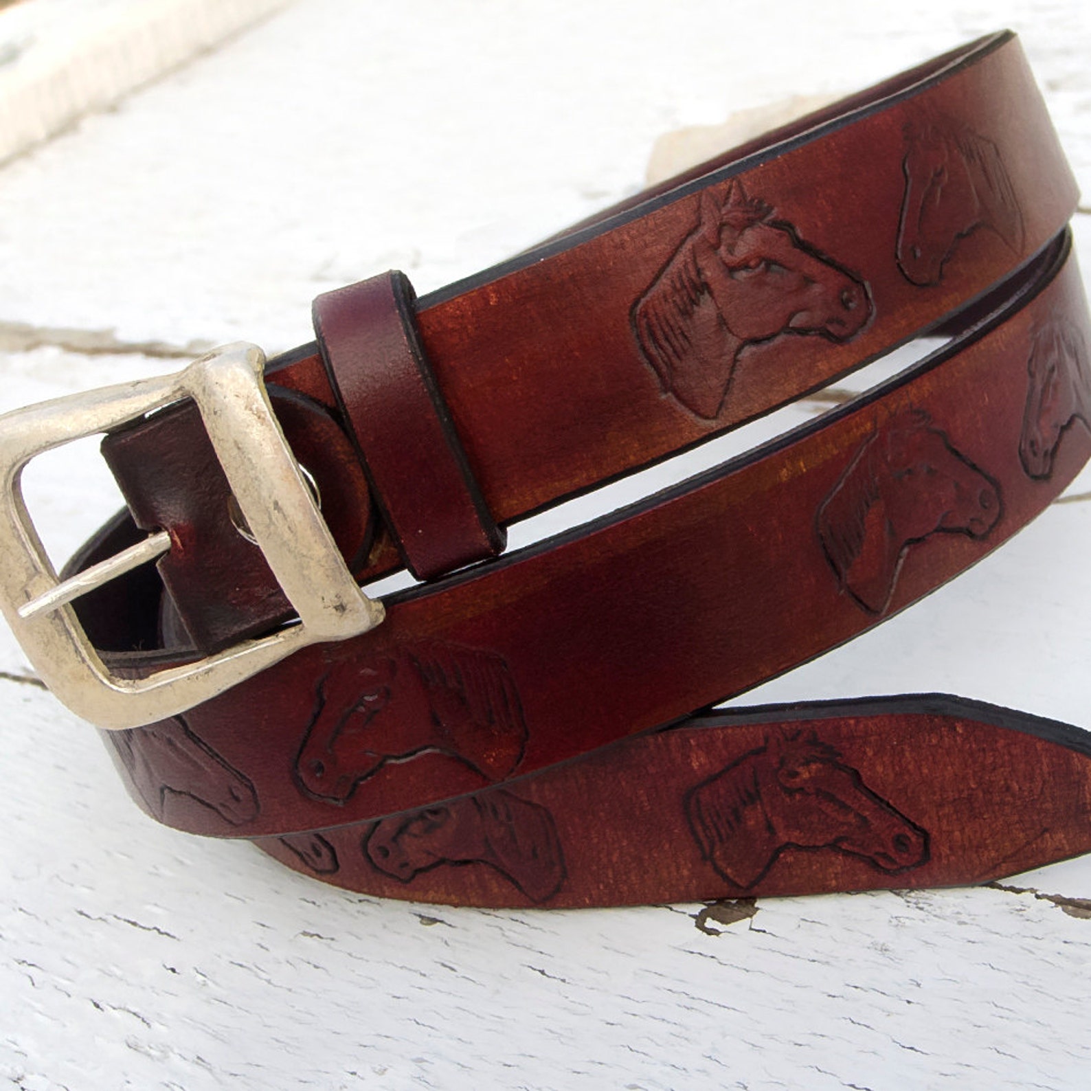Women Leather Belt Cowboy Belt Horse Design Leather Belt Etsy