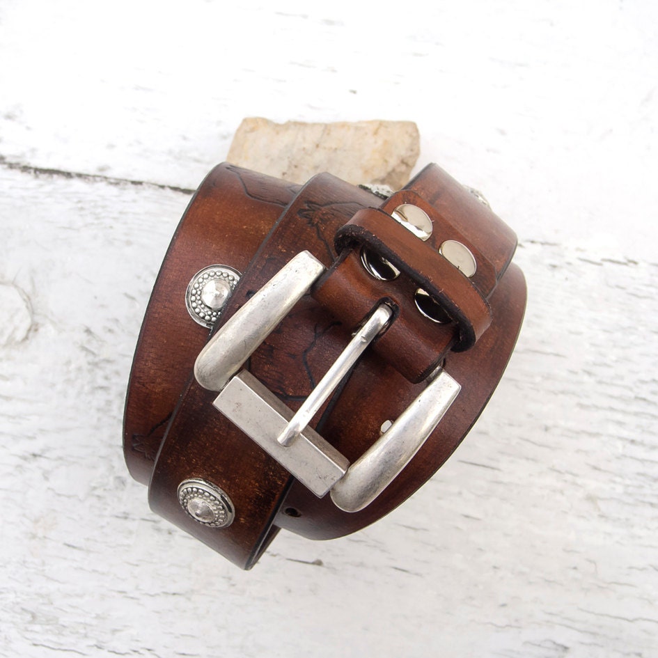 Men's Leather Belt, Dark Brown Leather Belt, Horse Belt, Top Quality