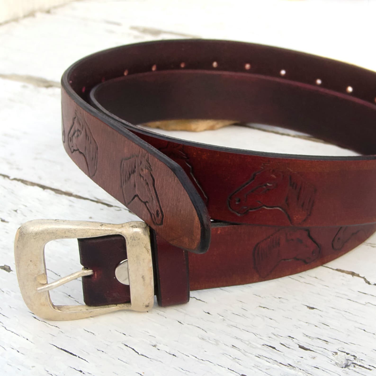 Women Leather Belt Cowboy Belt Horse Design Leather Belt Etsy