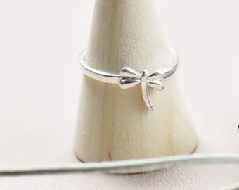 Sterling Silver Dragonfly Ring: Minimalist Stacking Jewelry