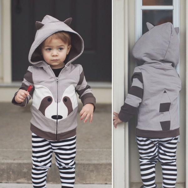 4T Raccoon Hoodie with ears and tail, zip-up Jacket, Raccoon Jacket, Animal Sweatshirt, Hoodie with Ears , Kids jacket,  Raccoon outfit