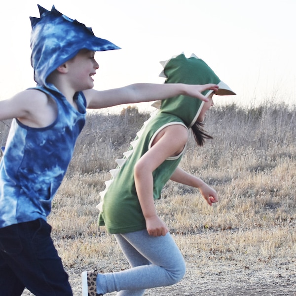 Green Dino Tank Top with Sun Cap Hood - Kids Costume (6-7 Years)