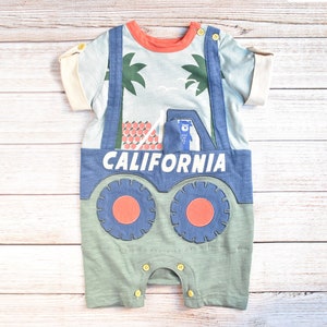 Baby Unisex Boy Girl Romper, California Orange Truck Bear Shorty, Short legged Romper, Unisex Outfit, for Babies Toddlers