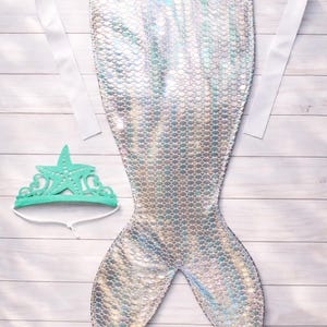 Mermaid Tail Apron Skirt with Felt Crown – Kids Mermaid Costume, Mermaid Birthday Outfit, Mermaid Party Favor, Dress Up for Girls 2–6 image 3