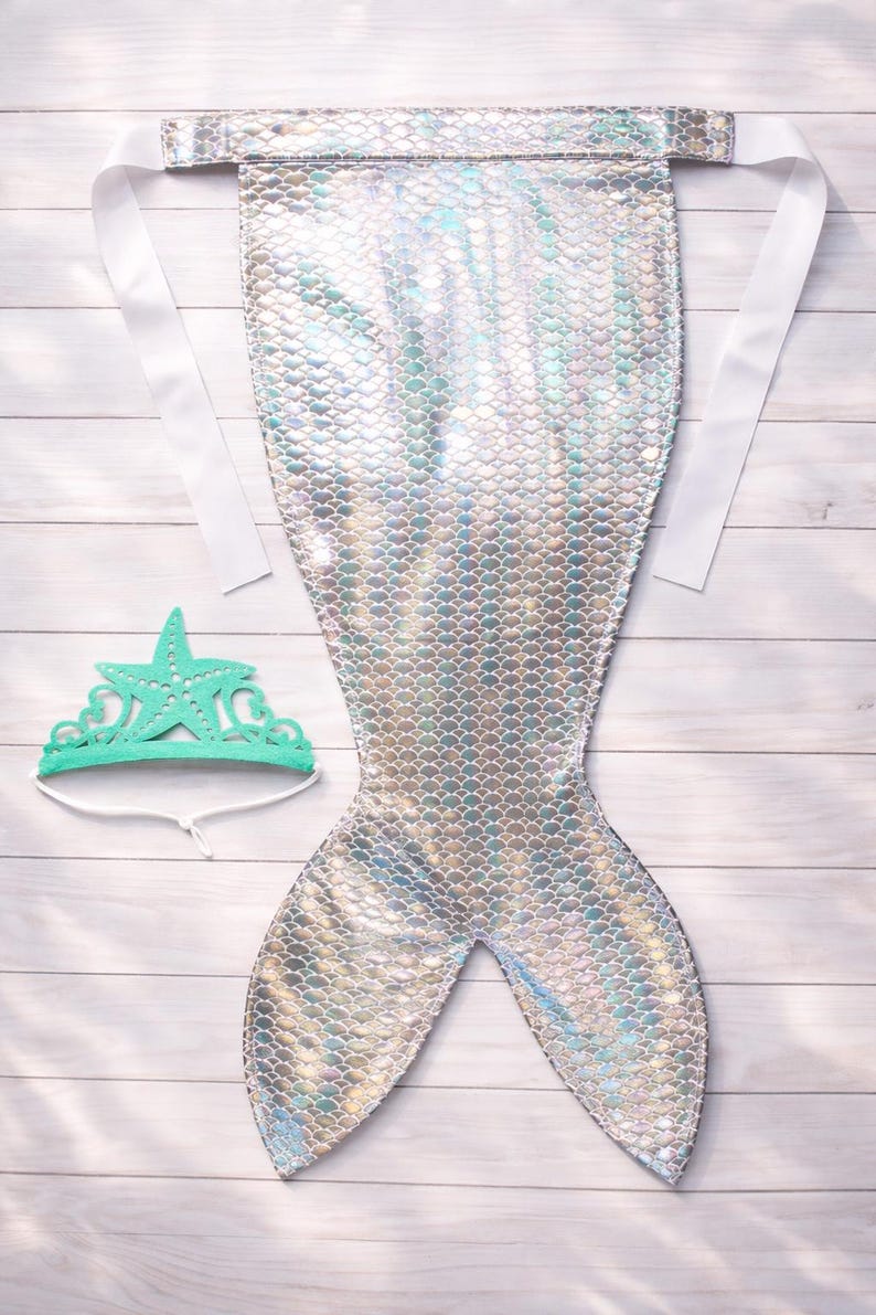 Mermaid Tail Apron Skirt with Felt Crown – Kids Mermaid Costume, Mermaid Birthday Outfit, Mermaid Party Favor, Dress Up for Girls 2–6 image 3