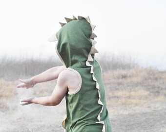 3T 3 years Green Dino Tank Top for Boys Girls with Sun cap Hood - T Rex - Kids Summer Clothes - Kids Dino Costume -Dino Birthday Shirt