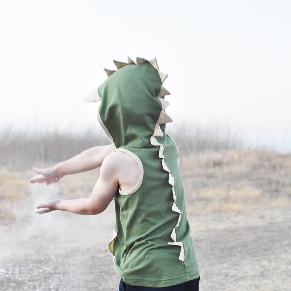 3T 3 years Green Dino Tank Top for Boys Girls with Sun cap Hood - T Rex - Kids Summer Clothes - Kids Dino Costume -Dino Birthday Shirt