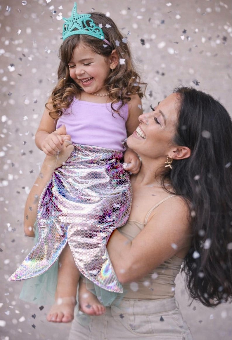 Mermaid Tail Apron Skirt with Felt Crown – Kids Mermaid Costume, Mermaid Birthday Outfit, Mermaid Party Favor, Dress Up for Girls 2–6 image 2