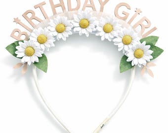 Daisy Birthday Girl Headband, Floral Felt Crown
