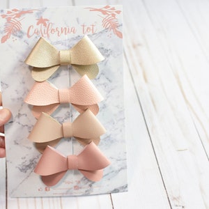 Girls Leather Bow Clips Barrettes for Fine Hair Strong Grip Non-Slip