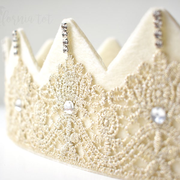 Fairy Birthday Crown,  lace crown, diadema de hadas niña con fieltro, with Rhinestones, Bday Girl Crown