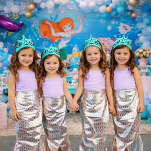 Mermaid Tail Apron Skirt with Felt Crown – Kids Mermaid Costume, Mermaid Birthday Outfit, Mermaid Party Favor, Dress Up for Girls 2–6 image 4