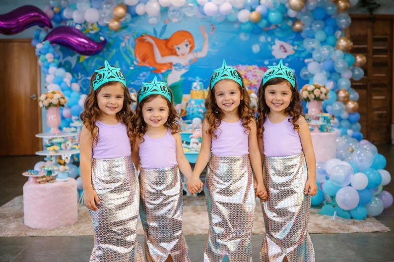Mermaid Tail Apron Skirt with Felt Crown – Kids Mermaid Costume, Mermaid Birthday Outfit, Mermaid Party Favor, Dress Up for Girls 2–6 image 4