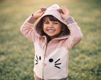 女の子用キティキャットパーカー：ピンクのかわいい動物フリースジャケット（2T）