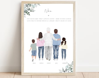 Personalised Custom Family Print Grandparent Nan Gran Grandma Nanny Art Digital Print Grandchildren Gift Artwork Portrait