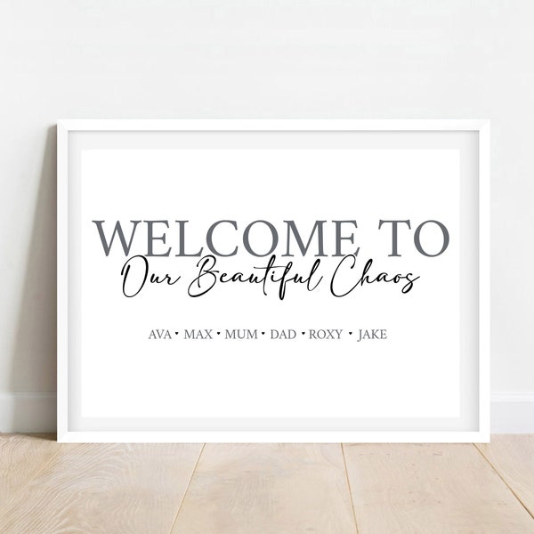 Welcome Sign Our Beautiful Chaos New Home Home Decor Print Wall Print A4 A3 Personalised Decor Family Names Funny Art