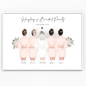 Bride Wedding Bridal Group Print Party Personalised Robes Date Bridesmaid Married Gift Print Maid of Honour Favour Gift Print For Her Shower