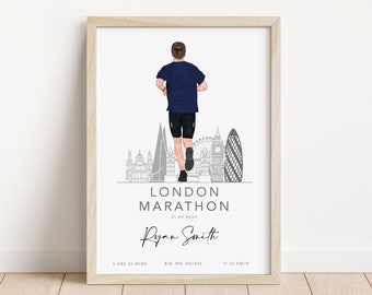 Male or Female London Maratho Running Print Personalised Runner Gift Comleted Finisher 2024 Strava Run Runners Back Km Miles Bib Gifting