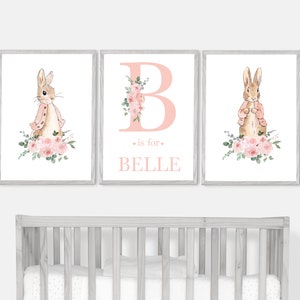 Peter Hase | Beatrix Potter | Flopsie Häschen | 3er Set Drucke | Trios | Kinderzimmer Mädchen Babyzimmer A4 A3 | Personalisiert Ungerahmt