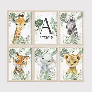 Set Jungle Safari Animal Nursery Prints  A4 or A3 Size Theme Wall Decor Baby Kids Playroom  Leaves Room Neutral Lion Elephant Tiger