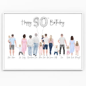 Glückliches 90. Geburtstagsgeschenk Druck Familie Unsere Familie Andenken Bild Memento Personalisierte Eltern Großeltern Geschenke Wanddekor Rahmenalter