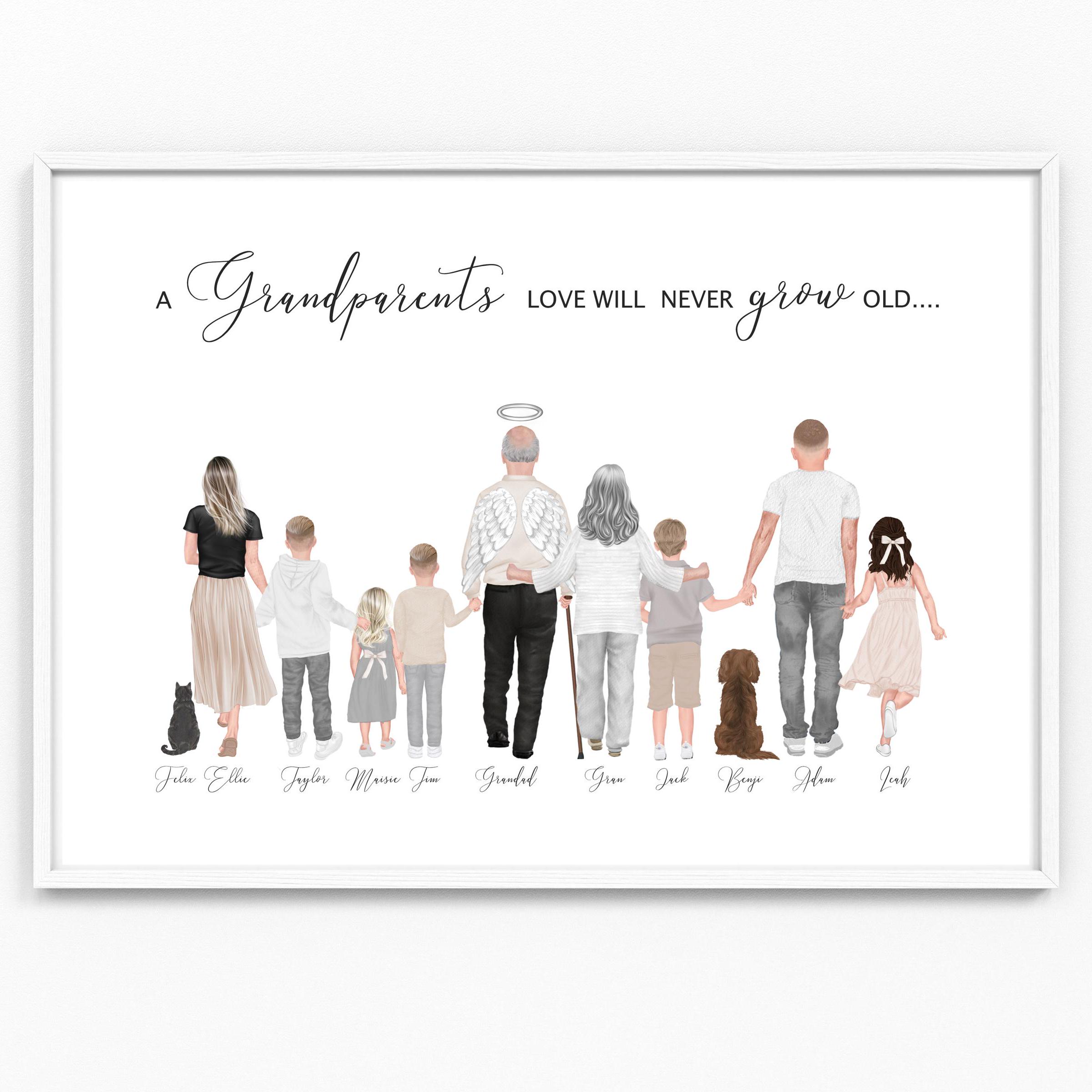 Grandparents Our Family Print Gift Nan Grandad Gran Gifting For Them Print Personalised Custom Made  Grandchildren Picture Back Mothers Day