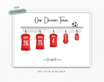 Nuestro Dream Team Football Print Family Team Tamaño A4 o A3 Regalos para papá y abuelo Camiseta de fútbol Print Papá Navidad Cumpleaños