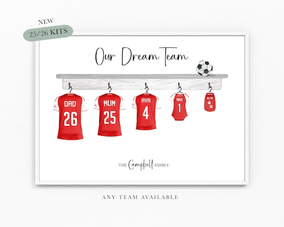 Our Dream Team Football Print Family Team A4 or A3 Size Dad Grandad Gifts for Him Football Shirt Print  Father Christmas Birthday