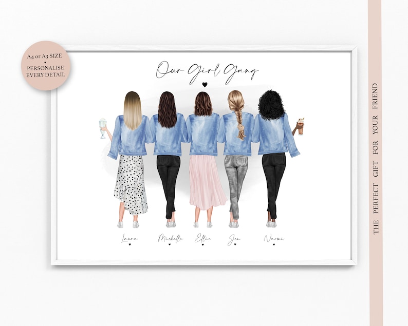 Best Friend Girl Group Gang Print Best Friends Group A4 Print Girl Group Our Friendship Group Friendship Personalised Girls image 2