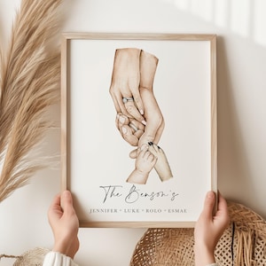 Póster con impresión de manos familiares, decoración del hogar, mascotas, bebés, niños, padres, nueva mamá, nuevo papá, recién nacido, regalo de bienvenida familiar personalizado