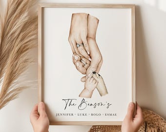 Personalised Family Hands Print: New Baby, Parents & Pets Custom Made