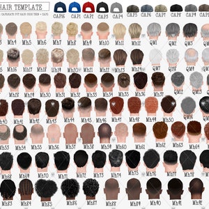 Peut inclure: Un tableau pr&eacute;sentant 93 coiffures masculines diff&eacute;rentes, avec une vari&eacute;t&eacute; de couleurs et de styles de cheveux. Le tableau comprend &eacute;galement 12 chapeaux diff&eacute;rents, notamment des casquettes de baseball, des bonnets et des fedoras.