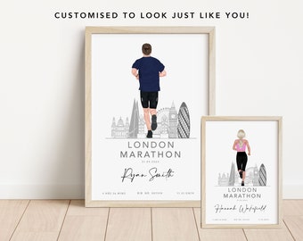 Male or Female London Maratho Running Print Personalised Runner Gift Completed Finisher 2024 Strava Run Runners Back Km Miles Bib Gifting