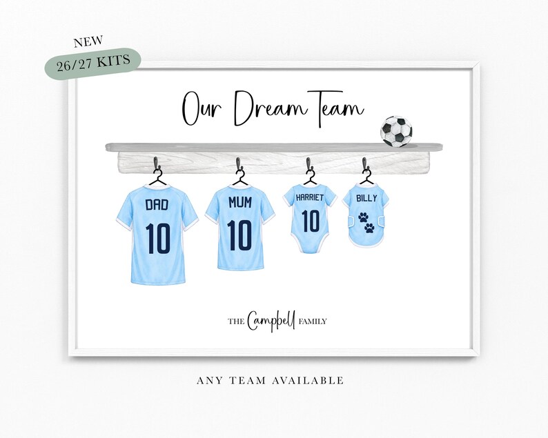 Our Dream Team Football Print Family Team A4 or A3 Size Dad Grandad Gifts for Him Football Shirt Print Father Christmas Birthday bild 5