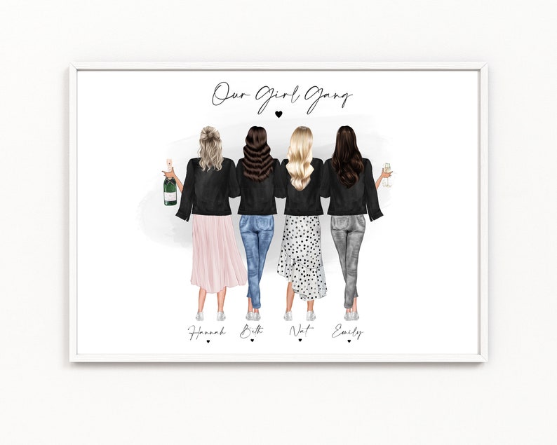 Best Friend Girl Group Gang Print Best Friends Group A4 Print Girl Group Our Friendship Group Friendship Personalised Girls image 1