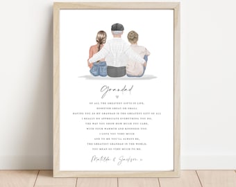 Impresión personalizada para abuelos: regalo para abuelos, póster artístico personalizado para nietos, abuelo, nieto y nieta.