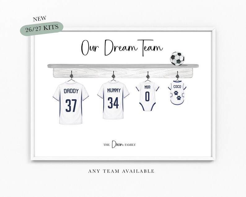 Our Dream Team Football Print Family Team A4 or A3 Size Dad Grandad Gifts for Him Football Shirt Print Father Christmas Birthday bild 11