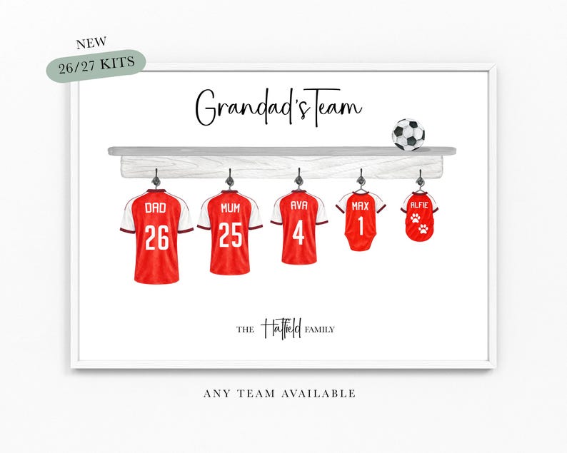 Our Dream Team Football Print Family Team A4 or A3 Size Dad Grandad Gifts for Him Football Shirt Print Father Christmas Birthday bild 1