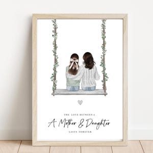 Impression de balançoire familiale personnalisée : cadeau sentimental mère/grand-mère fille fils art du portrait sur mesure