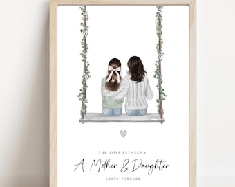 Personalised Family Swing Print: Sentimental Mother/ Grandmother Daughter Son Gift Custom Made Portrait Art
