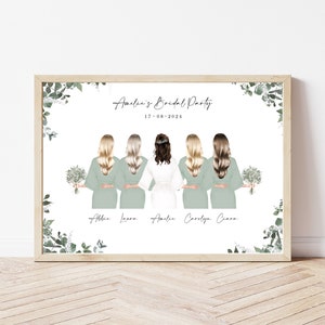 Wedding Bridal Group Print A4 A3 Wedding Party Personalised Robes Date Bride Bridesmaid Married Gift Print Favour Shower Gift Print Friends