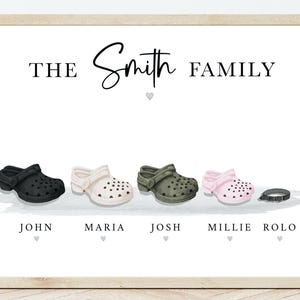 Clogs Family Shoes Custom Print Wall Home Our Family Gift Gifting Personalised A4 A3 Surname Pets Picture Poster My Family Made To Order