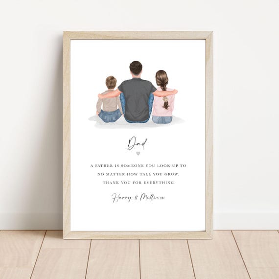 Personalised Dad Print Gift | Custom Family Back Photo | Best Dad Birthday or Father’s Day Gift from Kids | Daddy Stepdad A4/A3 Unframed