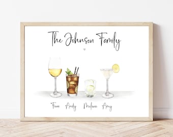 Personalised Family Drinks Print: Custom Bar Wall Art Poster Tipple My Drink Cocktail