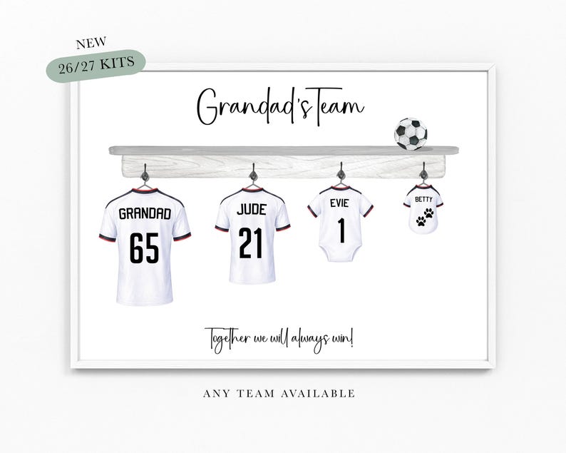 Our Dream Team Football Print Family Team A4 or A3 Size Dad Grandad Gifts for Him Football Shirt Print Father Christmas Birthday bild 9
