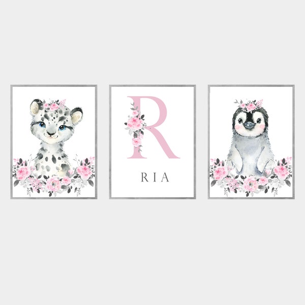 Set of 3 Prints|Choose 2 x Animals| Black| White| Floral| Nursery Prints| Safari| Woodland| Personalised 3x Prints| Any Name| A4| A3