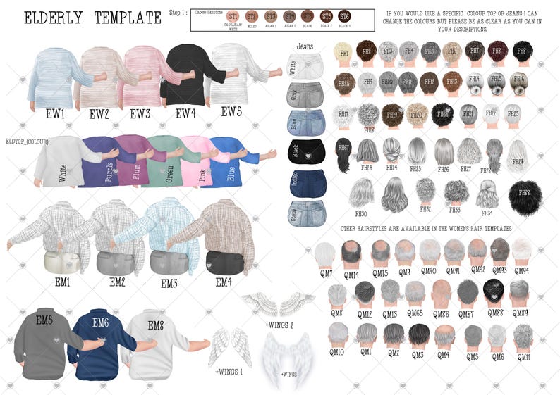 Puede incluir: Una plantilla digital para crear ilustraciones personalizadas de personas mayores. La plantilla incluye varias opciones de ropa, peinados y accesorios. La plantilla est&aacute; dise&ntilde;ada para usar con software de dibujo digital.