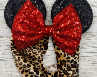 Cheetah Mouse ears, Baby Mouse Ears, Mouse Ears headband, Minnie Ears, Minnie Bow, Baby Mouse Ear Bow, Cheetah Print, Disney Baby